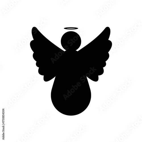 Angel silhouette icon in black with halo for Christmas or religion