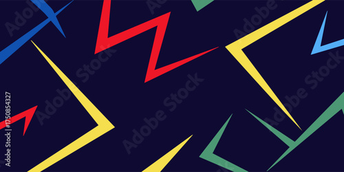 Colorful Geometric Shapes on Dark Blue Background Abstract Design.