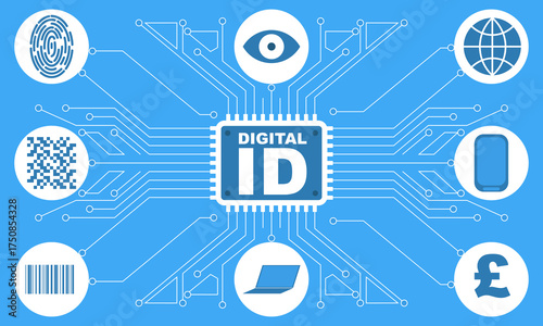 National government digital identification style vector illustration, Biometric and technology verification concept