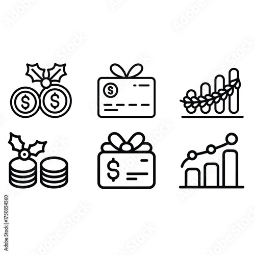 Icons of christmas money and financial growth theme