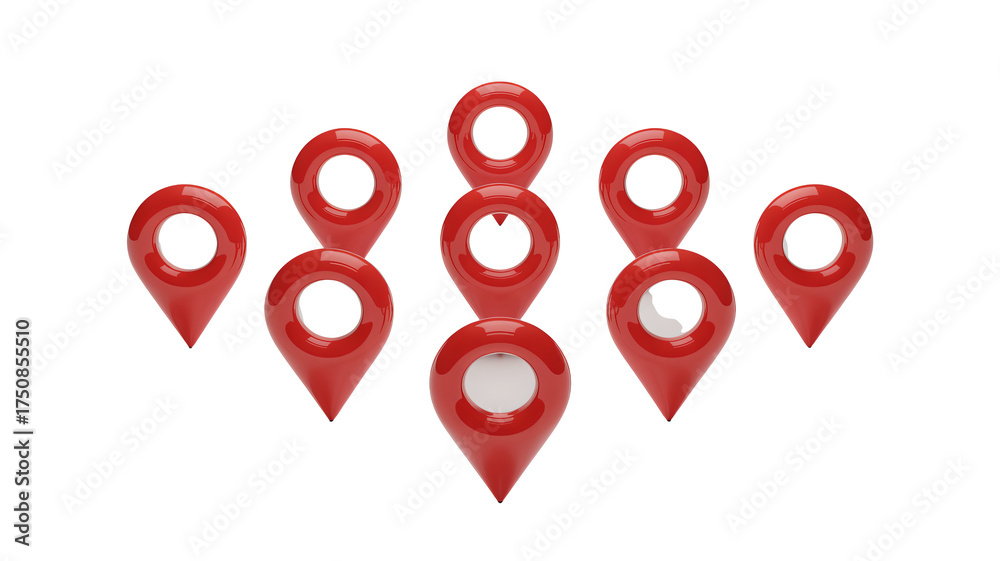 Fototapeta premium Red location markers indicating multiple destinations, perfect for travel, marketing, and navigation concepts, showcasing a network of places to explore