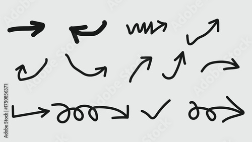 Hand Drawn Arrow Collection Set Directional Sign Vector Graphic Element on Grey Backdrop