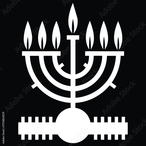 White Menorah Symbol on Black Background hanukkah jewish