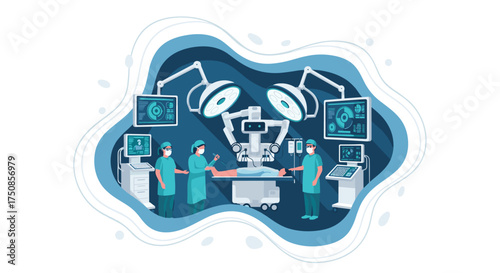 Cutting-edge robotic surgery performed by medical team in sterile operating room, showcasing the future of healthcare with advanced technology