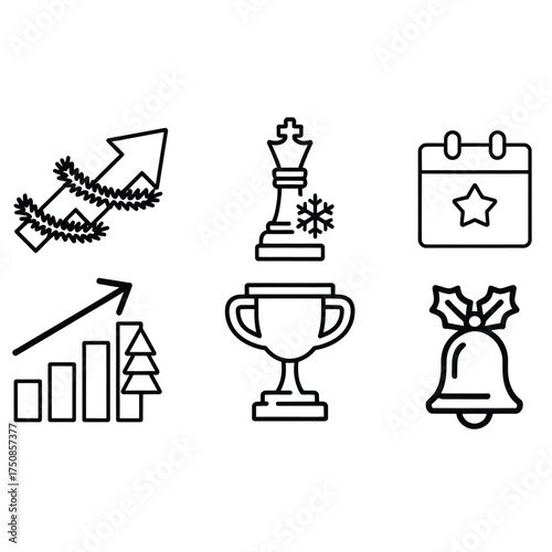 Various line art icons depicting growth and holidays