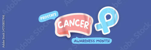 November Prostate cancer awareness month banner with blue ribbon icon. Blue November is prostate cancer awareness month. Movember mens health month poster and wide banner
