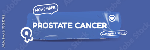 November Prostate cancer awareness month banner with blue ribbon icon. Blue November is prostate cancer awareness month. Movember mens health month poster and wide banner