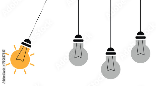 Light Bulbs Switched Off One is Working and Swinging. Start up in business and idea generation vector art