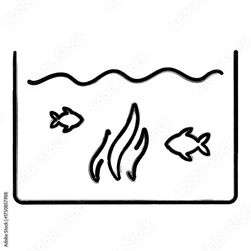 aquarium icon, brush strokes, vector illustration on white background.