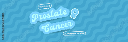 November Prostate cancer awareness month banner with blue ribbon icon. Blue November is prostate cancer awareness month. Movember mens health month poster and wide banner