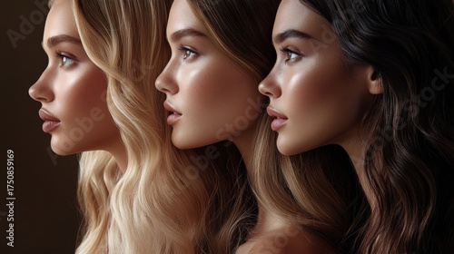 Wallpaper Mural Three women showcasing different hair colors and styles under soft lighting, highlighting their unique features and beauty Torontodigital.ca