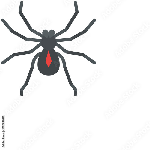 Stylized Black Spider With Red Hourglass Marking On Abdomen And Eight Legs On Transparent Background Isolated Vector Illustration