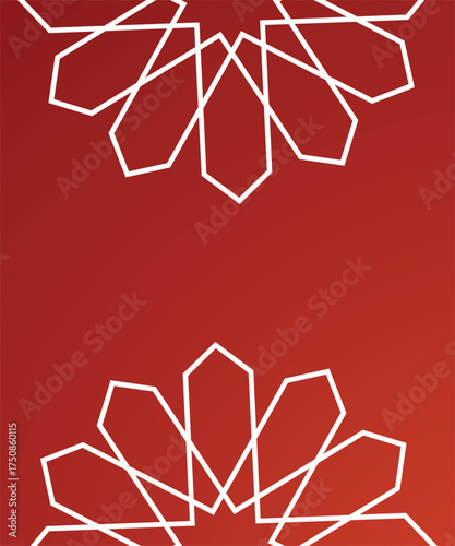 White geometric mandala border pattern with elegant polygon star symmetry on red gradient background suitable for islamic decoration luxury template modern abstract background and ornamental design