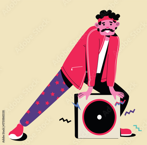 funny man with loudspeakers retro style