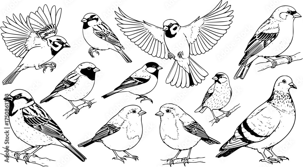 Fototapeta premium Birds hand drawn vector illustration.