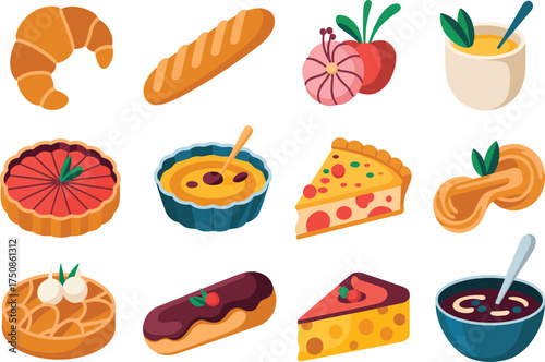 Collection of french pastries and baked goods illustration