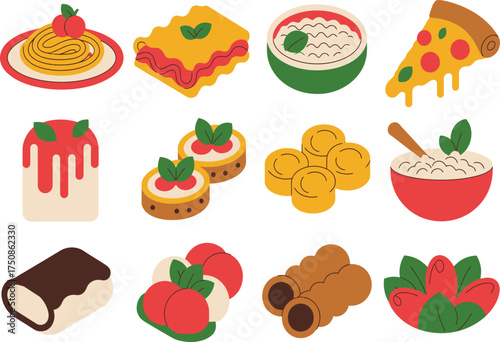 Collection of delicious italian food and desserts in isometric style