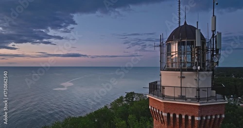 Beautiful Rewal Lighthouse at Sunset in Poland.