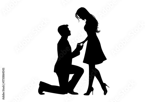 a silhouette of a man kneeling and proposing to a womancouple, dance, girl, man, profile, proposal, woman 