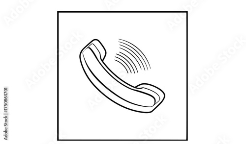 a line drawing of a phone receiver in a square frameblack, icon, illustration, phone, smartphone, square 