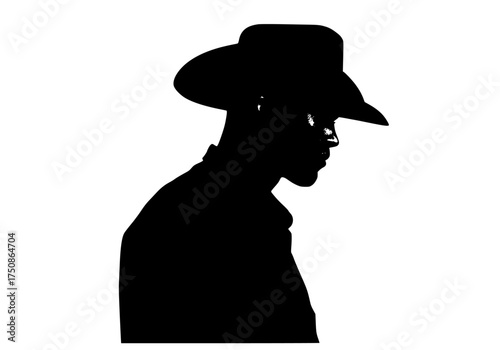 a silhouette of a man wearing a hat, facing slightly to the rightbaseball hat, black, cowboy hat, fedora, hat, man, profile, stare, sun hat, wear 