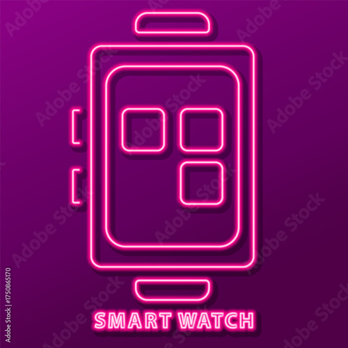 smart watch neon sign, modern glowing banner design, colorful modern design trends. Vector illustration.