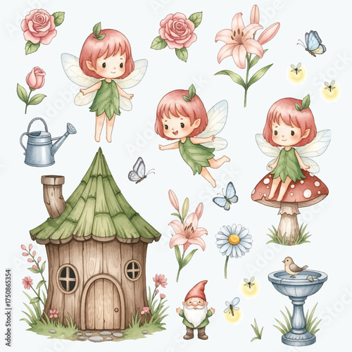 watercolor fairy tale elements set collection