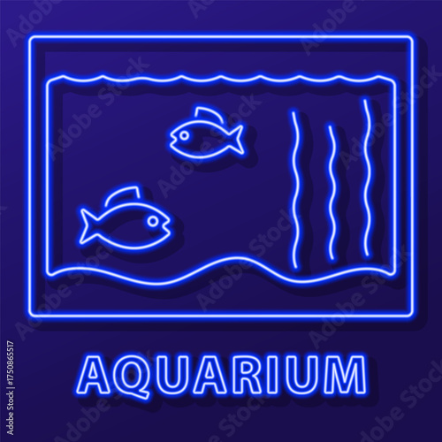 aquarium neon sign, modern glowing banner design, colorful modern design trends on black background. Vector illustration.
