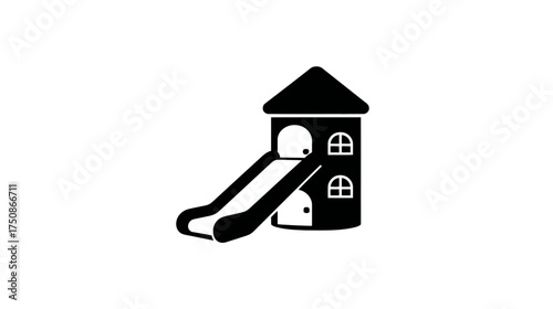 Children's playhouse with slide vector icon. Simple graphic illustration for playground fun, outdoor recreation, and childhood design.