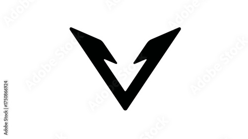 Abstract geometric V-shape symbol icon with sharp edges, representing an upward arrow or chevron. Modern minimalist graphic design element.