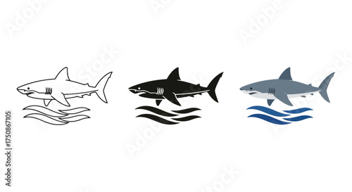 Shark shaped airplane vector illustration with fish and travel elements