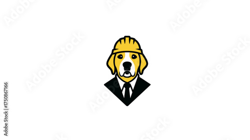 Professional Dog Engineer Mascot Icon in Hard Hat and Suit. Cute Canine Character for Construction, Business, and Safety Graphics.