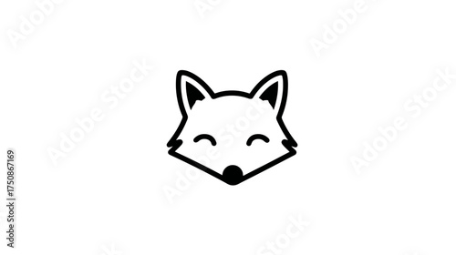 Simple minimalist fox head line art illustration. Cute black and white vector graphic icon of a wild animal's face.