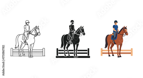 Vector illustration of horse deer and kangaroo in silhouette style with animal and equestrian themes