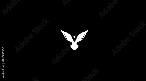 Abstract white bird icon in flight, wings outstretched, against a minimalist black background, representing freedom and success.