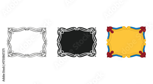 Vintage Vector Frame Set with Butterflies and Ornate Decorative Elements