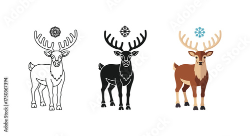 Isolated white deer vector silhouette illustration with antlers, perfect for a Christmas or nature-themed design