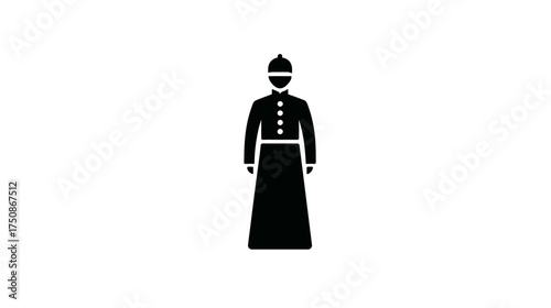Simple black silhouette icon of a religious figure, a clergyman in traditional attire, symbolizing faith and spiritual leadership.