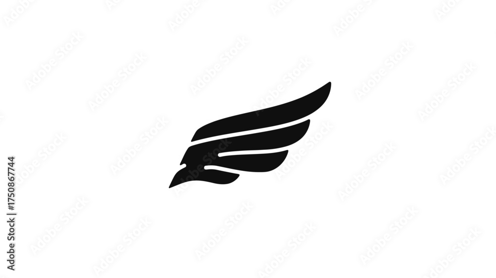 Obraz premium Modern black wing silhouette vector illustration. Graphic element symbolizing flight, freedom, speed, and aspiration on white.