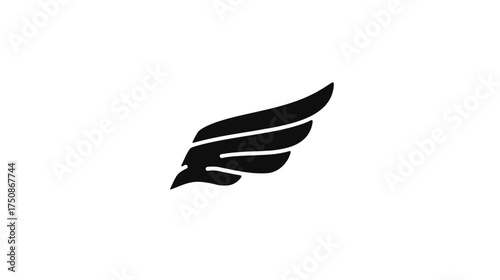 Modern black wing silhouette vector illustration. Graphic element symbolizing flight, freedom, speed, and aspiration on white.