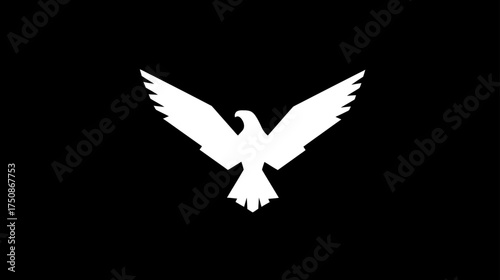 Majestic white eagle or bird of prey silhouette with spread wings against a stark black background, symbolizing freedom and power.
