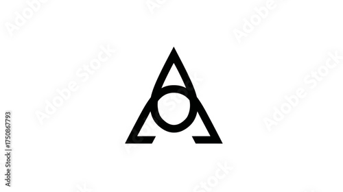 Abstract geometric triangle and circle symbol. Minimalist black line art illustration on white background, design element concept.