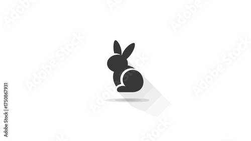 Minimalist black rabbit silhouette icon with long shadow on a clean white background. Flat design animal symbol illustration.
