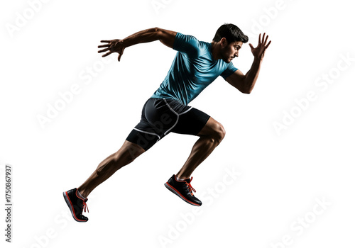 A man is in the act of running and reaching a milestone. He has a determined expression on his face, showcasing the power of human performance