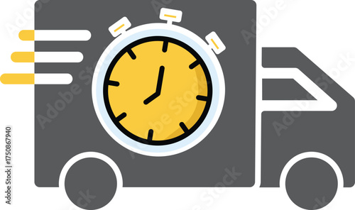 delivery Truck with stop watch for service icon	