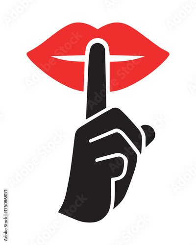 Shushing Gesture with Red Lips and Raised Finger – High-Quality Vectorial Stock Image