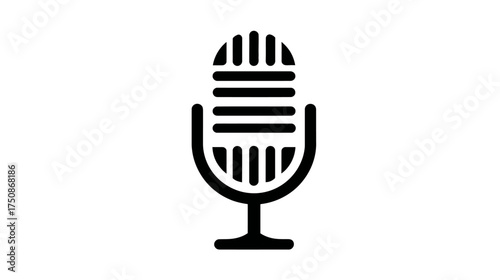 Vintage Microphone Icon, Black and White, Sound Recording Symbol, Audio Broadcast Vector, Voice Speech Studio Equipment