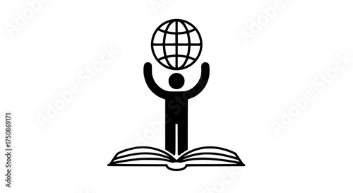 Person on big book black white icon 