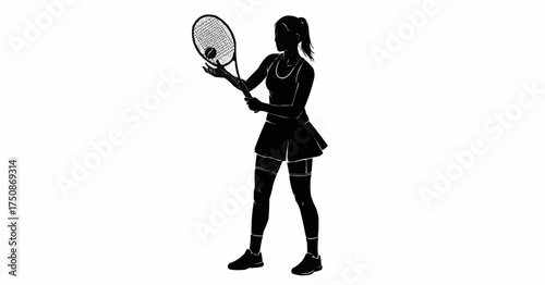 Dynamic silhouette of tennis player serving with racket and ball in motion