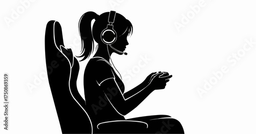 Passionate gamer girl immersed in esports action, vector illustration style